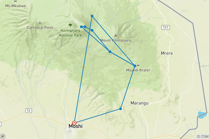 Map of 6 Days Marangu Route | Kilimanjaro Climbing