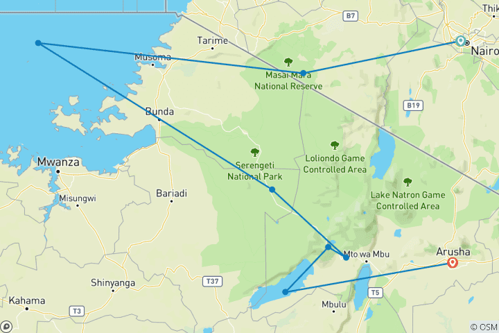 Karte von Ostafrika Höhepunkte