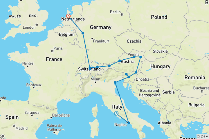 Carte du circuit Splendide Europe (Classique, fin Amsterdam)