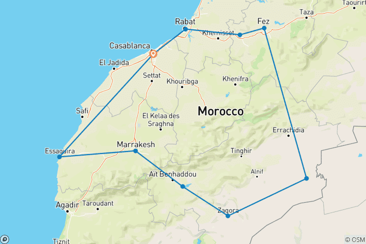 Carte du circuit 12 nuits Meilleur Tour du Maroc 5* Hôtels