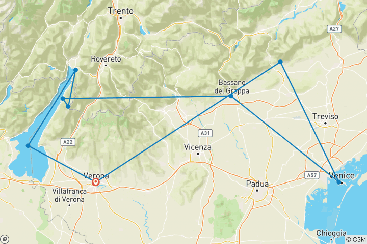 Carte du circuit Randonnée sur le lac de Garde et dans les collines du Prosecco