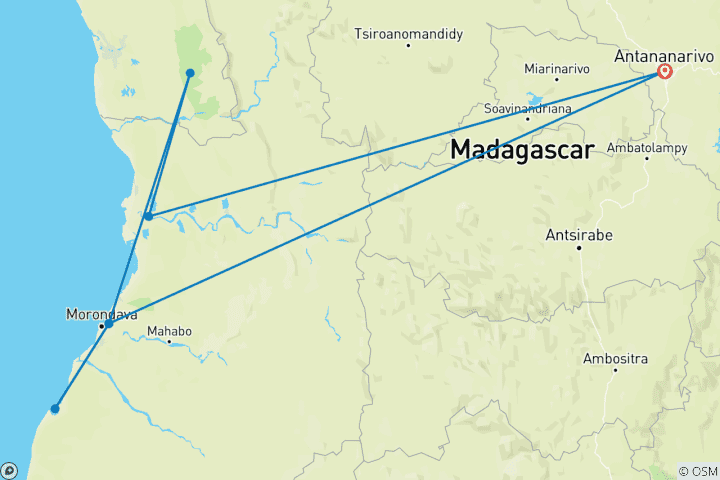 Kaart van Ten westen van Madagascar in 12 dagen