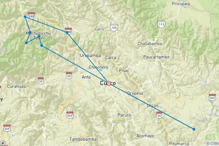 Carte du circuit Pérou : Trek dans la jungle inca et la montagne arc-en-ciel