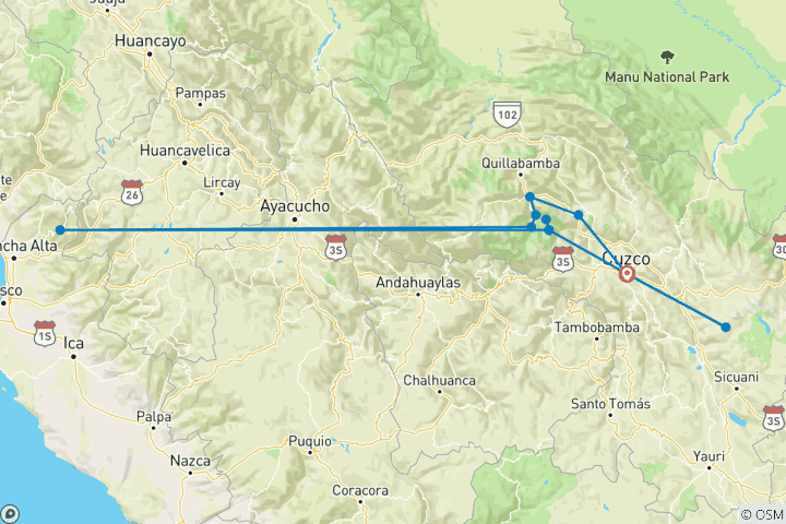 Map of Peru: Inca Jungle & Rainbow Mountain Trek
