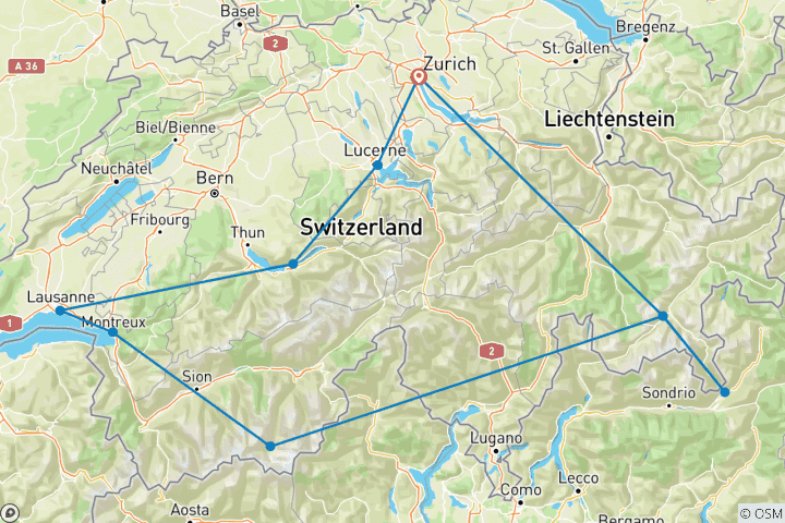 Carte du circuit La Suisse Scénique en train