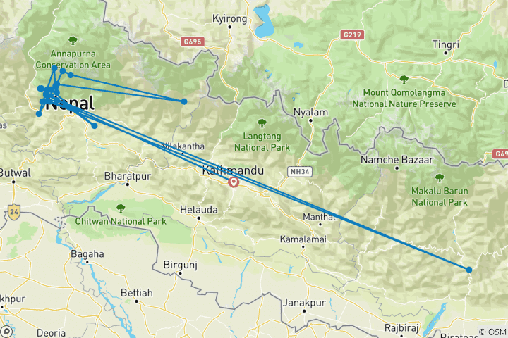 Karte von Annapurna Base Camp Trekking Tour - 11 Tage