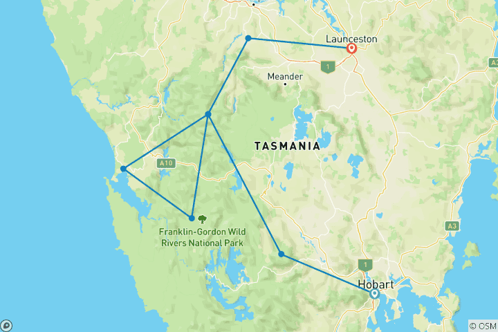 Carte du circuit Parcs et nature de Tassie