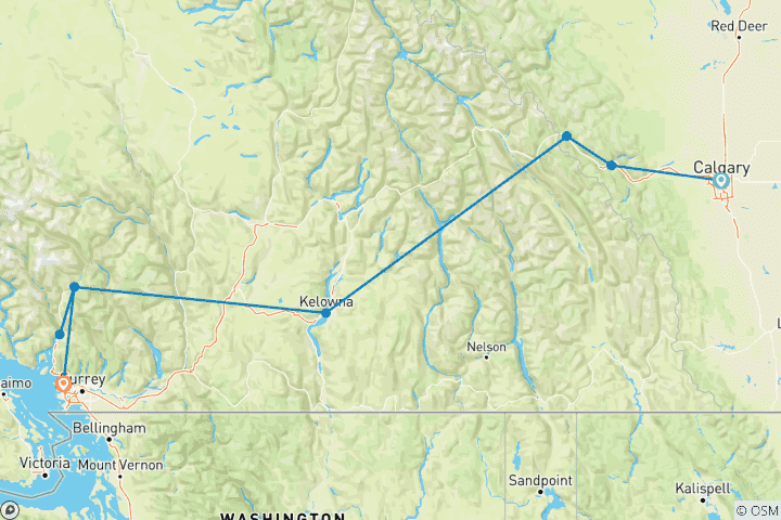 Carte du circuit Canadian Rockies Express