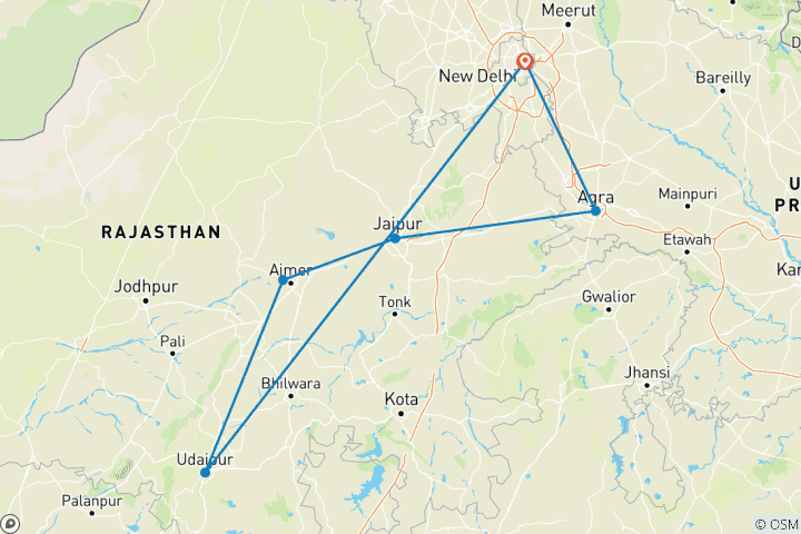 Kaart van Luxe rondreis - Maharaja paleizen en forten, 5 sterren en erfgoedhotels, vlucht inbegrepen