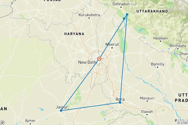 Carte du circuit Triangle d'or avec yoga à Rishikesh