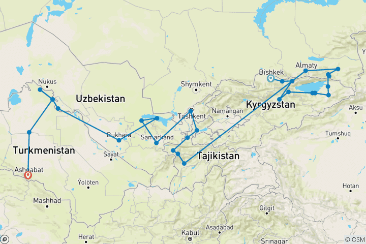 Map of The Five Stans of the Silk Road