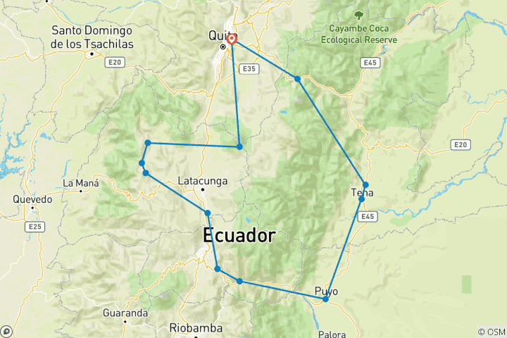 Map of Ecuador Treasures Bucket List 8 Days Tour