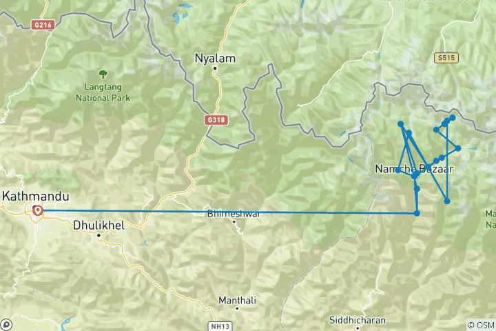 Mapa de Trekking de los Tres Altos Pasos del Everest -19 Días