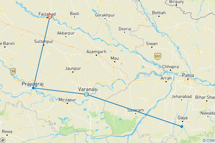 Carte du circuit 6 jours Kashi Ayodhya Un voyage d'illumination