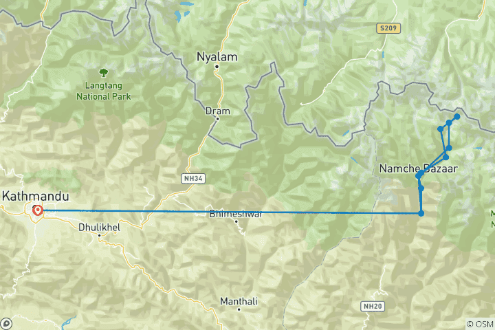 Carte du circuit Trek du camp de base de l'Everest - 14 jours