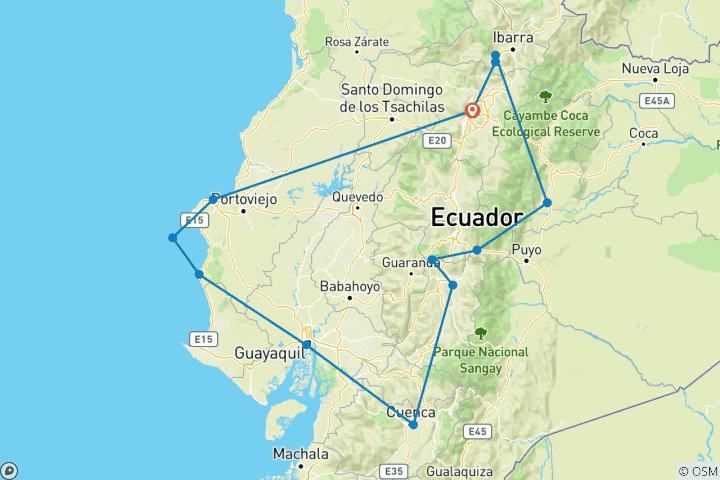 Kaart van Ontdek Ecuador rondreis 17 dagen