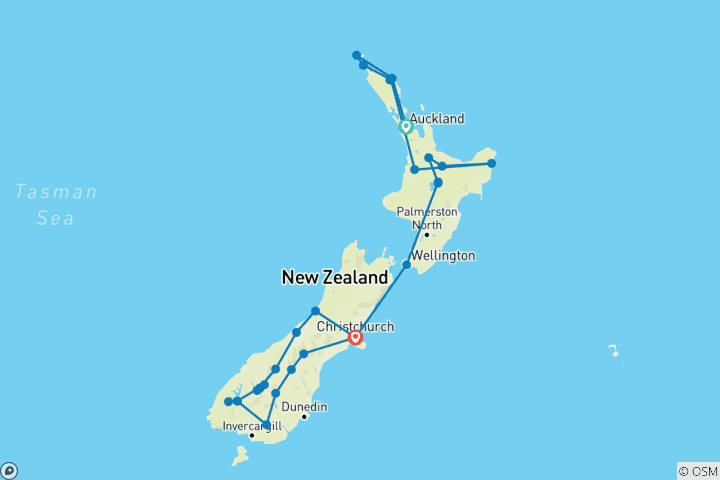 Carte du circuit Kia Ora Nouvelle-Zélande