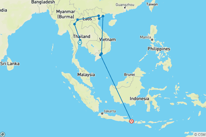 Carte du circuit Sérénité et épices : Une grande escapade en Asie du Sud-Est en 18 jours - (Thaïlande, Vietnam, Bali)