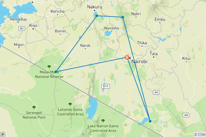 Carte du circuit 10 jours de safari Signature au Kenya - Safari de migration des gnous 2026