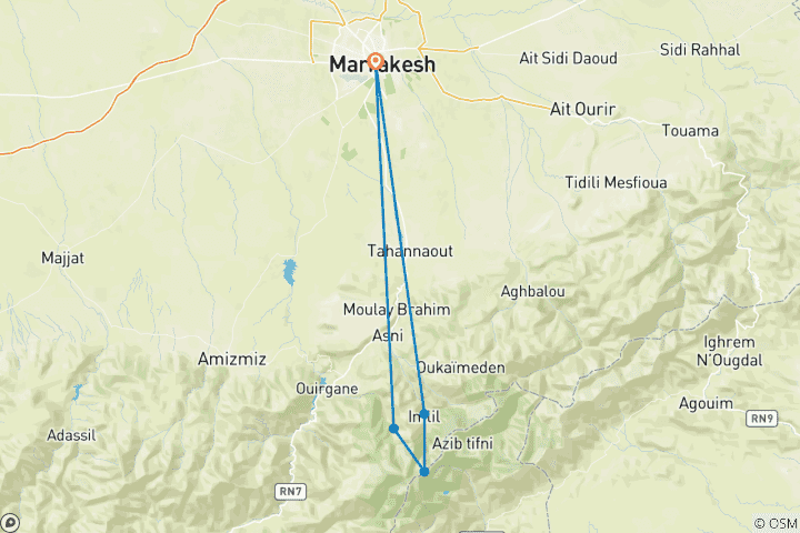 Karte von Trekking in Marokko - Jebel Toubkal - 8 Tage