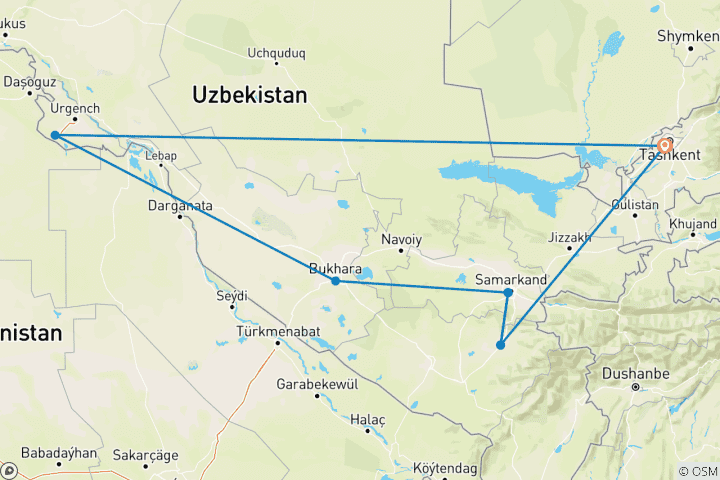 Map of Ancient Cities Tour to Uzbekistan - Private Tour