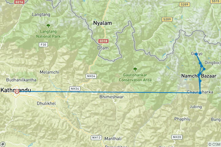 Map of Everest Gokyo Lake Trek - 14 Days