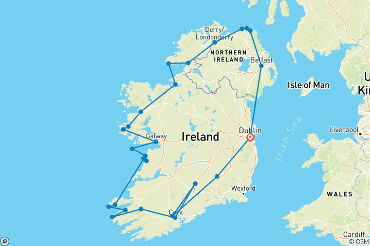 Carte du circuit 13 jours d'expérience irlandaise complète - Circuit en petit groupe