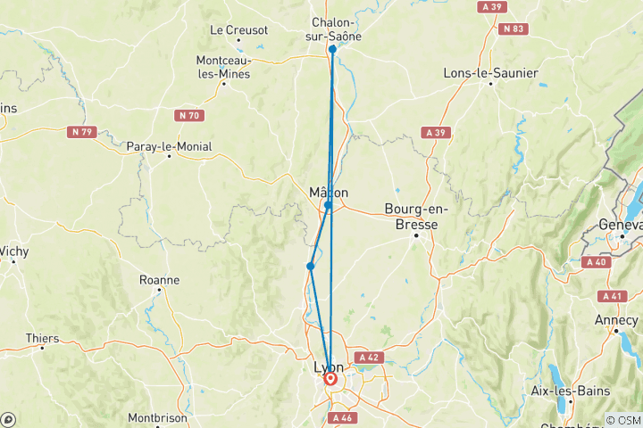 Carte du circuit Croisière exceptionnelle de dégustation de vins en Bourgogne : Beaujolais Nouveau (croisière de port à port)