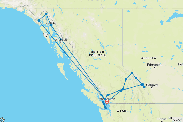 Map of Enchanting Rockies and Alaska Cruise Vancouver → Vancouver (2027)
