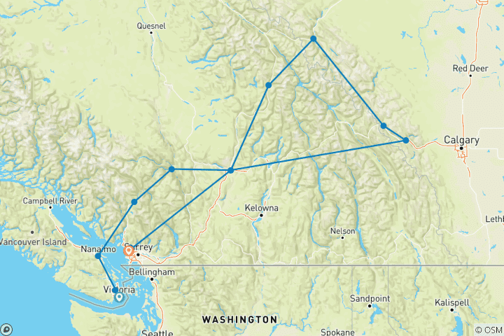 Carte du circuit Reflets des Rocheuses : Victoria - Vancouver (2027)