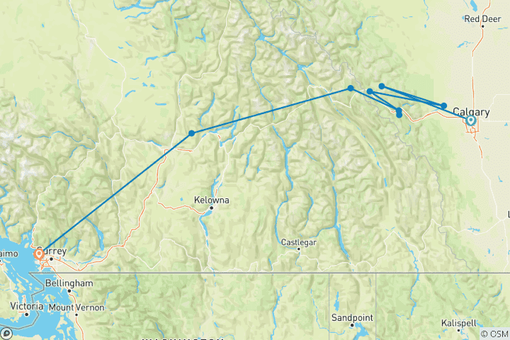 Kaart van Rockies Marvel Calgary → Vancouver (2026)