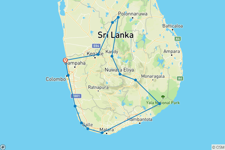 Carte du circuit Voyage romantique au Sri Lanka