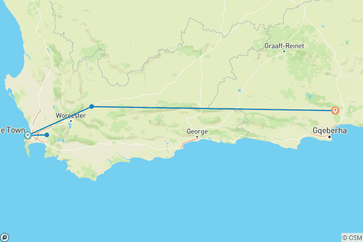 Kaart van Kaapstad 5-daagse attractie tours: Helikoptertour, wijnproeven, Cape Point, Aquila Safari & Addo Olifant