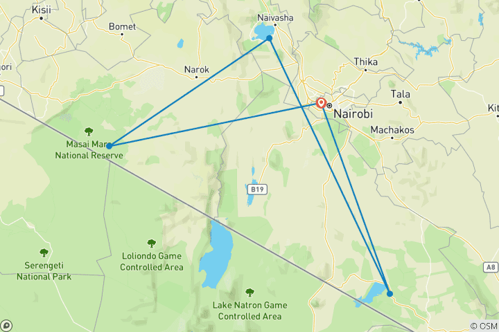 Map of Affordable 5-Day Amboseli & Masai Mara Kenya Budget Joining Tour for groups