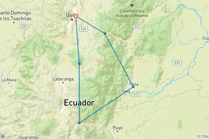 Mapa de Ecuador en familia 8 días
