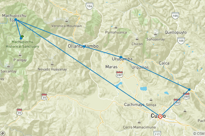 Map of 4 days - Traditional Cusco & Machu Picchu