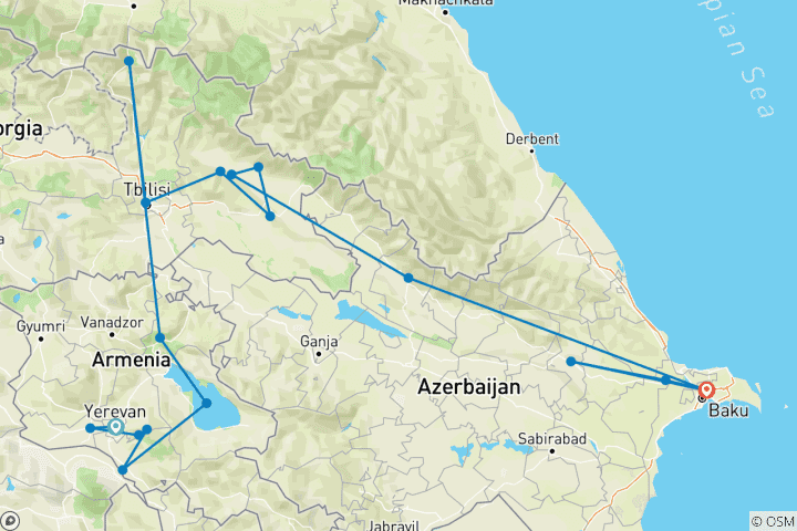 Carte du circuit Arménie, Azerbaïdjan et Géorgie - Circuit de découverte du Caucase