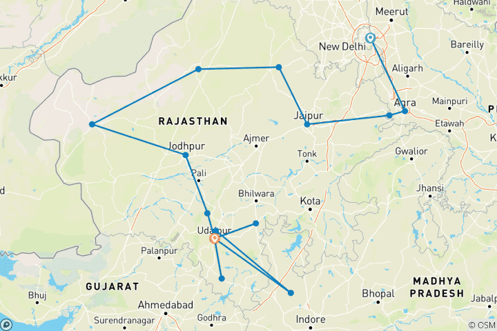 Karte von Rajasthan inkl. Taj Mahal