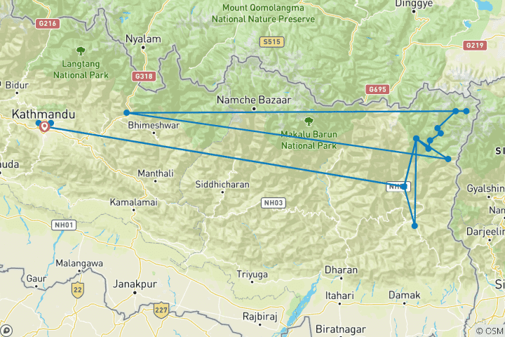 Karte von Kanchenjunga Trekking Tour