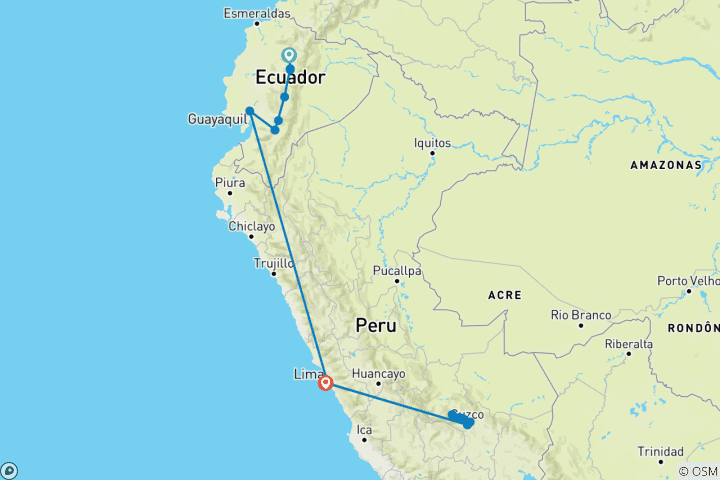 Carte du circuit Équateur et Pérou classique : La magie des Andes en 10 jours