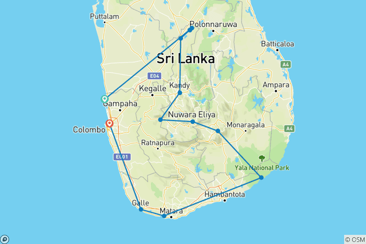 Map of Explore Sri Lanka with Strangers 12 Days