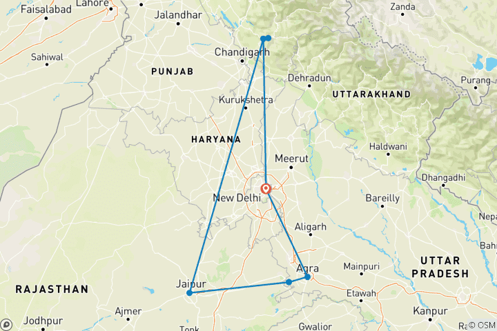 Kaart van Gouden Driehoek Tour met Shimla