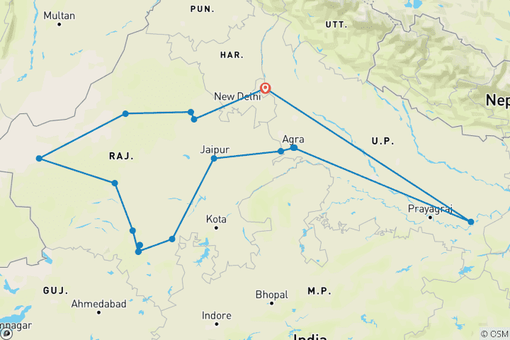 Karte von Rajasthan Erlebnisreise (inkl. Varanasi)