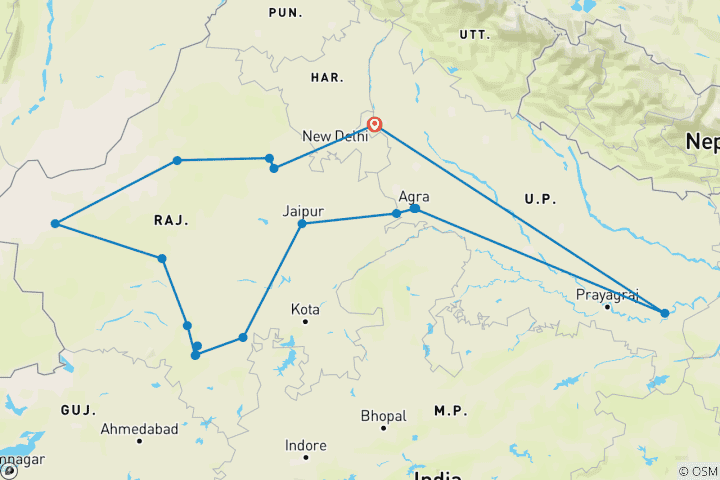 Karte von Rajasthan Erlebnisreise (inkl. Varanasi)