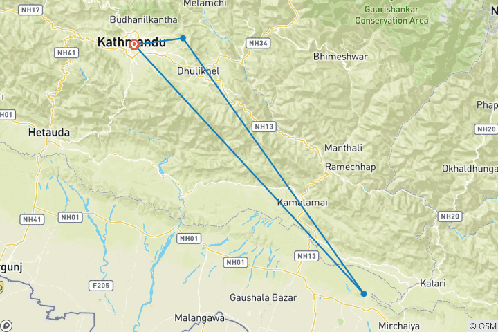 Karte von Chisapani Nagarkot Trek - 3 Tage (Nepal)