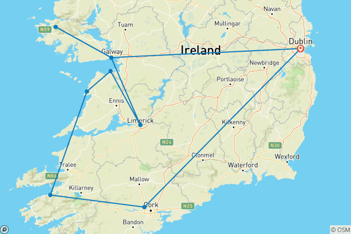 Carte du circuit Le meilleur de l'Irlande