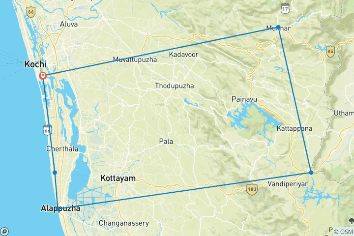 Map of Classic  Kerala - Tea Gardens To Backwaters & Beach!