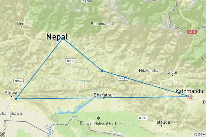 Karte von Wunderbare Nepal Rundreise
