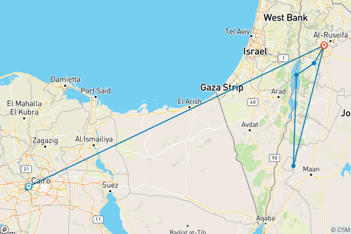 Map of Package 7 Days 6 Nights to Egypt and Jordan