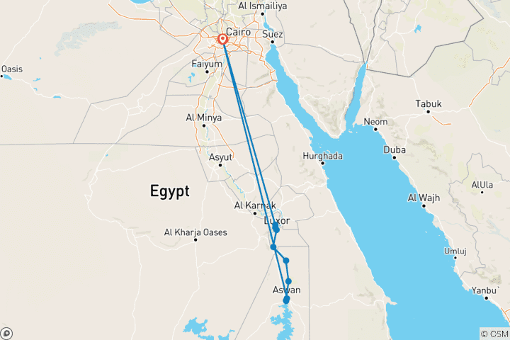 Karte von 7 Tage 6 Nächte Paket für Kairo, Luxor, Assuan, Nilkreuzfahrt